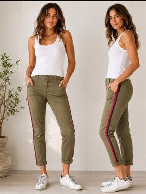 Current/Elliott Side Stripe Confidant Olive Crop Pants Size 28